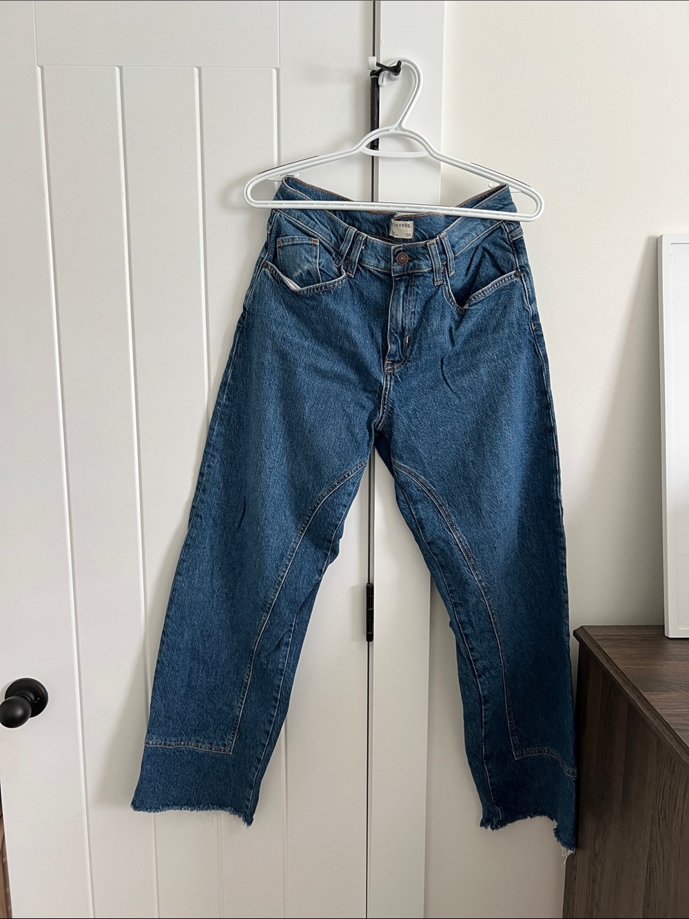 We The Free Jeans in Medium Blue. Raw hem